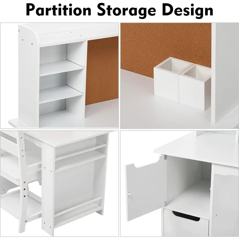 Studiebureau, 36X39X18 Inch, Met Opbergladen En Stoel, Wit