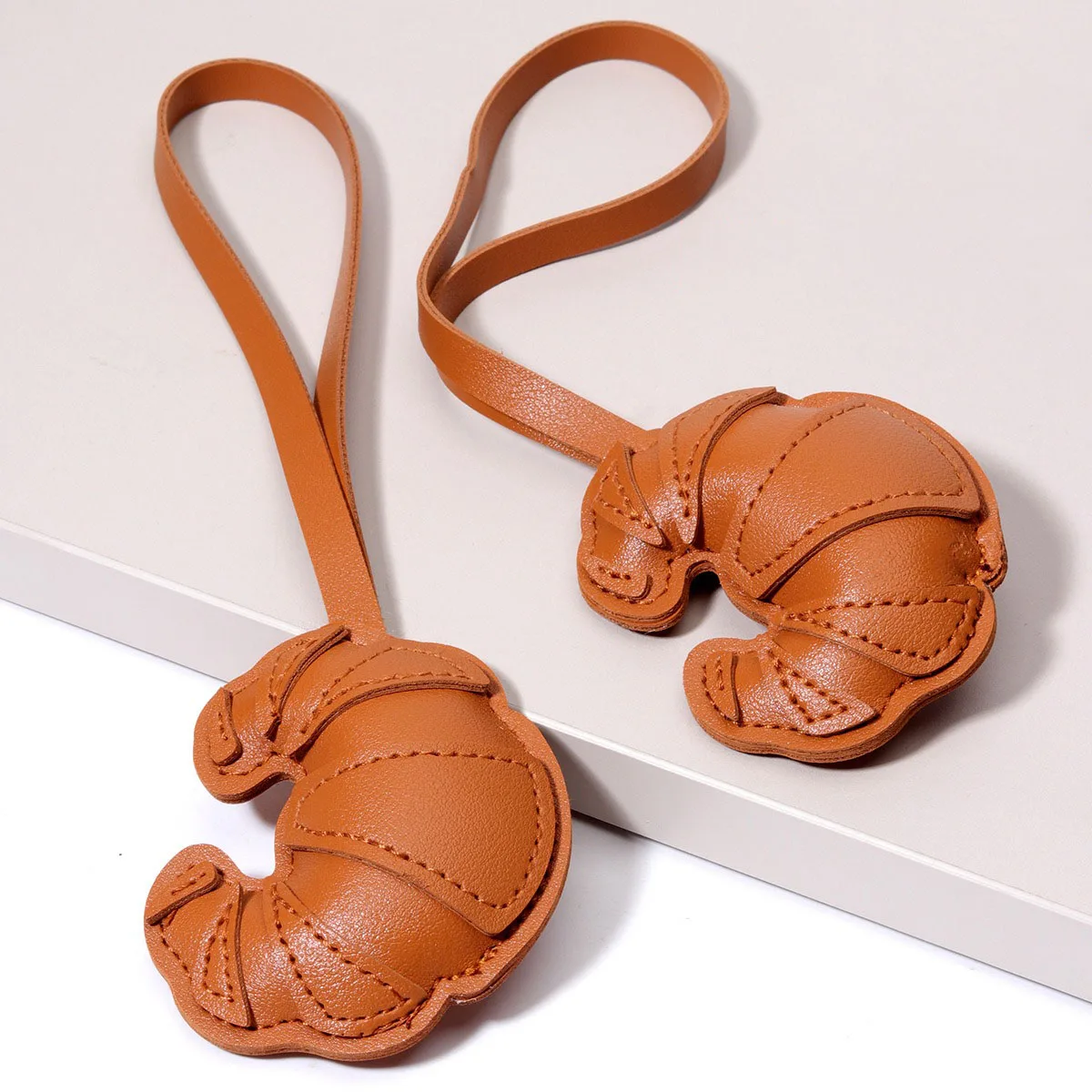 

Handmade PU Leather Croissant Bag Charm KeyChain Cute Car Key Chain Pendant Backpack Charms