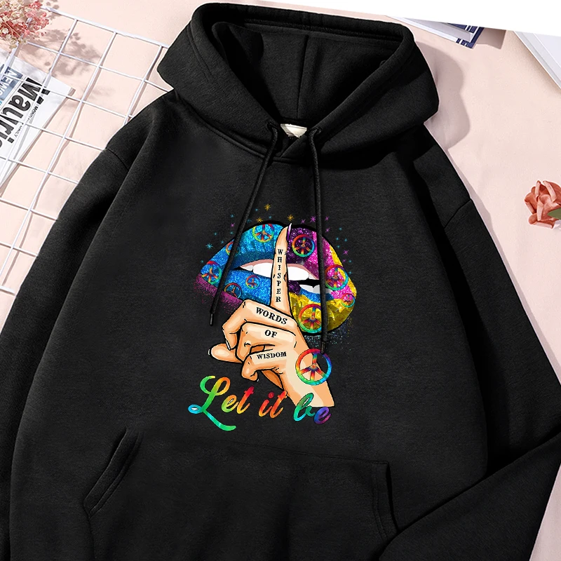 Glittering Lips Print Male Sportwear Leisure Drawstring Tracksuit Sporty Stylish Comfy Sweatshirts Versatile Essential Clothing