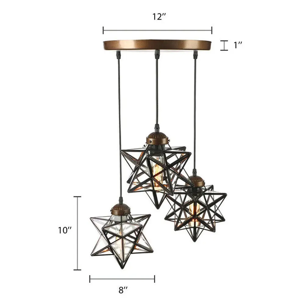 3-Light Moravian Star Glass จี้โคมไฟระย้าโคมไฟเพดานโมเดิร์นโคมไฟ