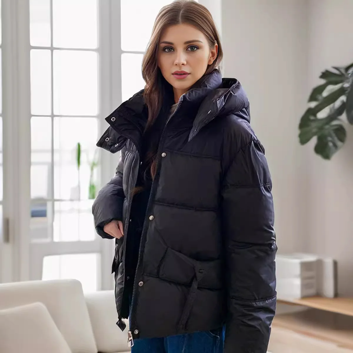 2025 jaqueta de inverno feminina 2 bolso com capuz curto jaqueta de algodão feminino engrossado quente parkas casacos topos jaqueta curta