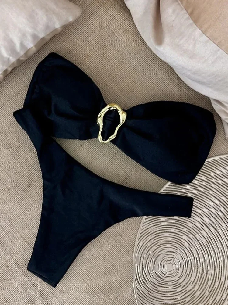 

Sexy Strapless Solid Bikini 2 Piece Set Women Split Swimsuit High Waist Beach Style Bikini 2025 New Summer Swimwear Bikinis Set