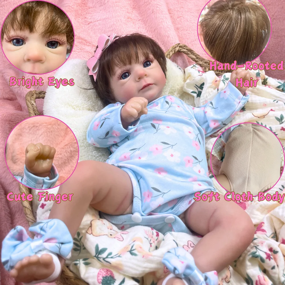 Felicia – poupée bébé Reborn de 18 pouces, nouveau-né, yeux bleus ouverts, cheveux doux enracinés à la main, ton de peau 3D, veines visibles, jouet cadeau