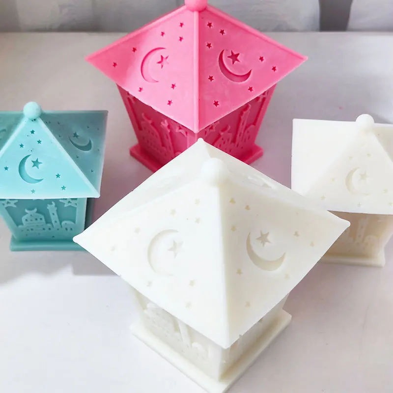 Star Moon Ancient Temple Lamps Candle Soap Silicone Mold 3D House Gypsum Tabletop Ornaments Photography Background Mould