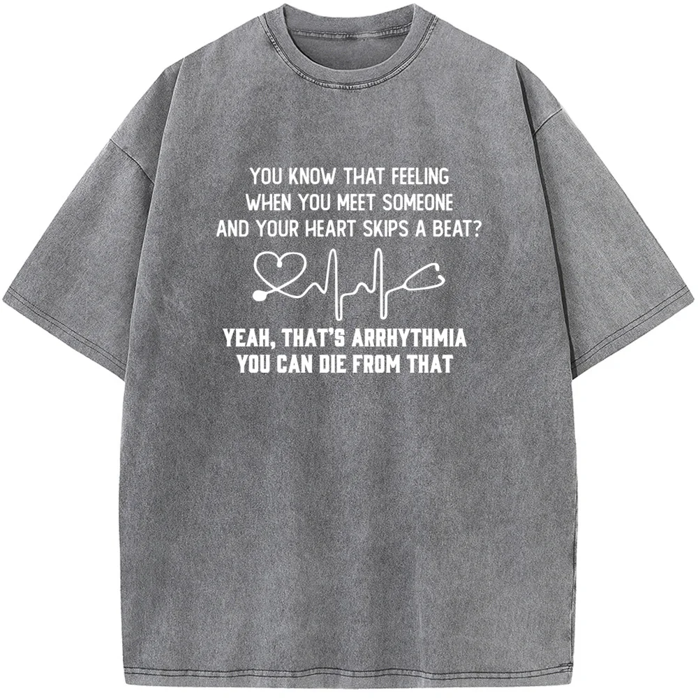 Funny Nurse Print Short Sleeve T-shirt Summer Cotton 230g Washed T-Shirt Novelty Casual Loose Bleached Tshirt