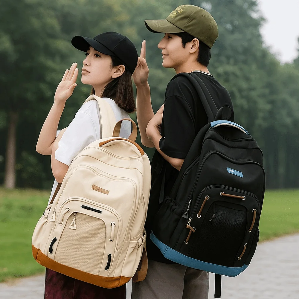 Mode Große Kapazität Casual Rucksack Mehrere Taschen Nylon Student Rucksack Verstellbare Träger Computer Rucksack Männer und Frauen