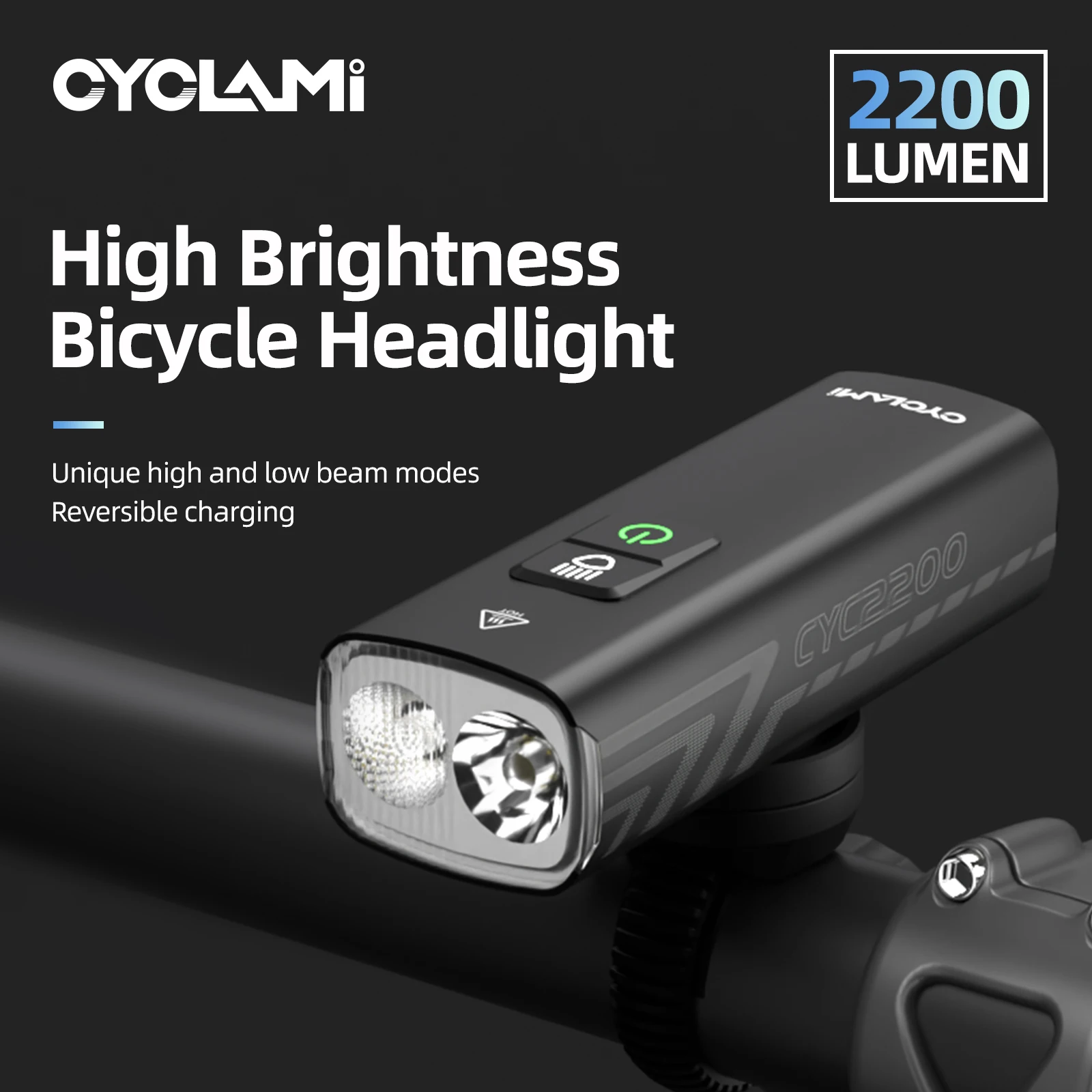 CYCLAMI CYC2200 Bike Light Front Lamp Type-C Rechargeable Bicycle Light IPX6 Waterproof Headlight Bike Accessories