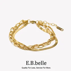 E.B.belle Three Layer Bacelet Chain Snake Chain Twisted Chain 18K Gold Plated Exquisite Jewelry Women Party