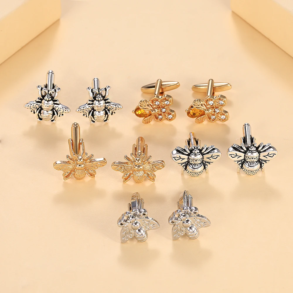 5 Styles Proud To Bee Shaped Mens Cufflinks Statement Animal Insect Theme Sleeve Button
