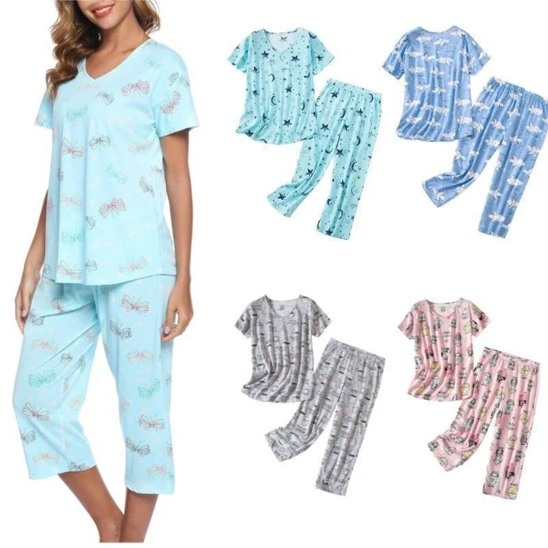 

Women's Knitted Cotton Home Wear Set Comfortable Breathable Summer Fashion Ensemble No Brand Registered Trademark