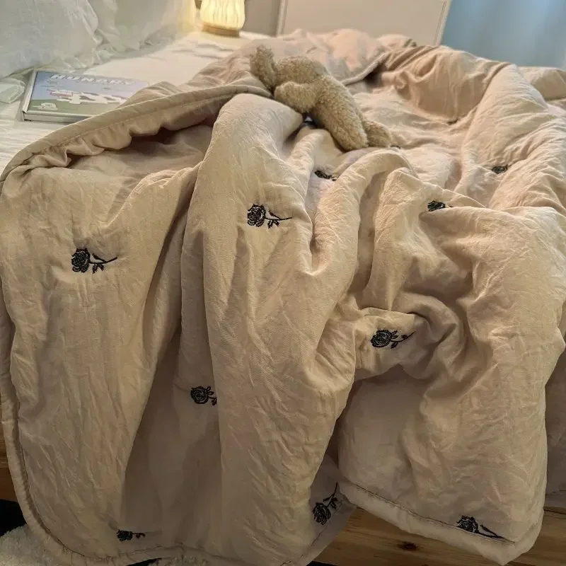 Fashionable Washed Cotton Quilt for Summer Air Conditioning Coffee Colored Minimalist Japanese Style Single Quilt Machine Washed