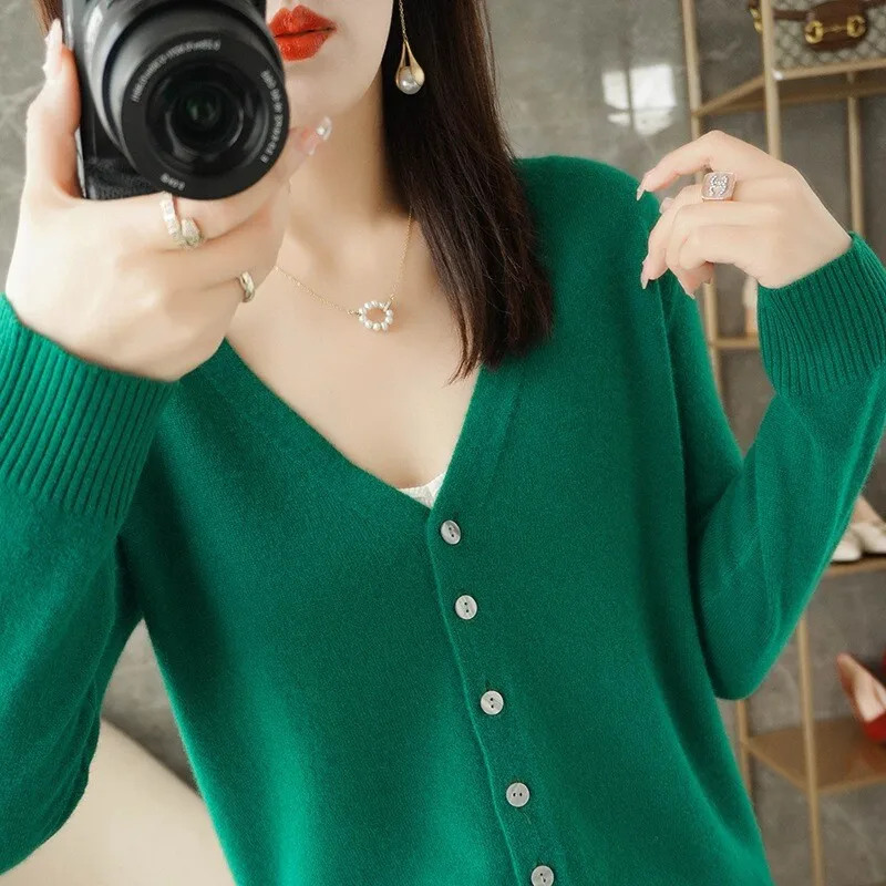 

Women's Knitted Open Cardigan Long Sve Thin Sle Age-Defng Outerwear Base Layer Spring Autumn Seasonal Faion