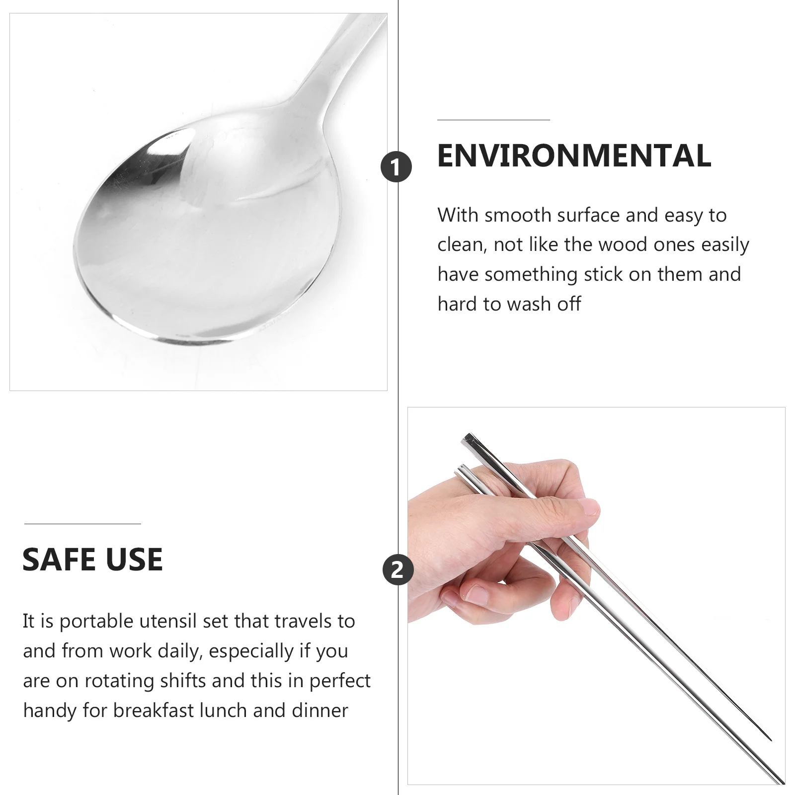 

2Pcs Stainless Steel Chopsticks Spoon Set Portable Eco Friendly Non Slip Tableware Cutlery Flatware Dinnerware for Work Camping