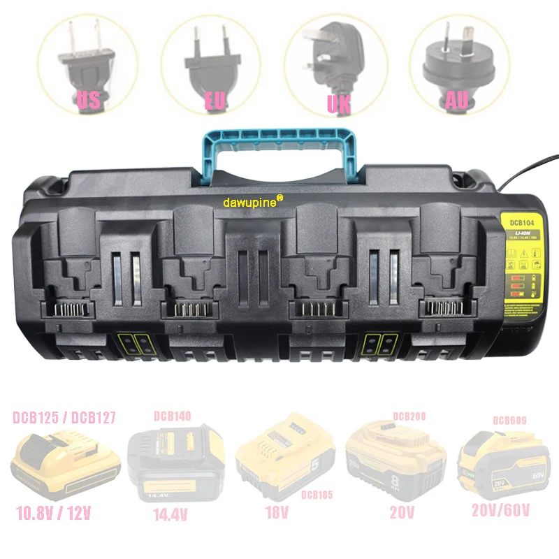 Carregador de bateria do li-íon de 4 portas, para makita, dewalt, milwaukee, 14.4v, 18v, 20v, dc18sf, dcb104, bs1418, bl1830, al1860