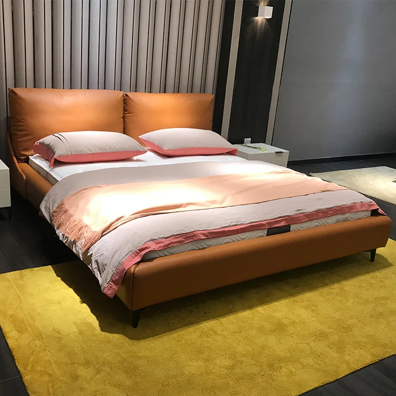 

Italian minimalist first layer cowhide bed down filled double bed tall 1.8 meters 1.5 meters