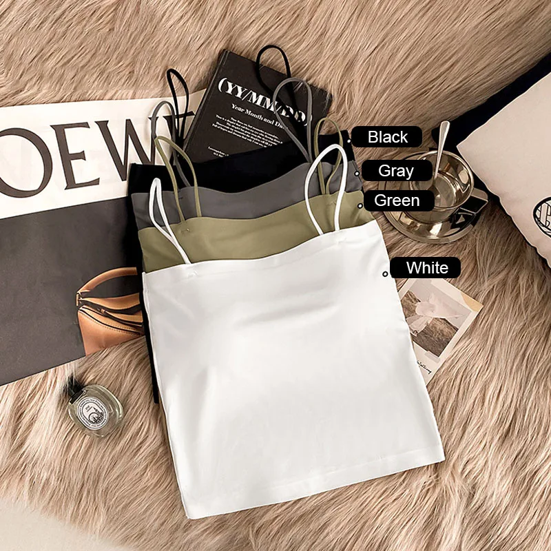 2PCS/Lot Ice Silk Beauty Back Camisole Top For Women with Chest Pad Fixed Cup Inner Wear Outer Wear Summer Female Bandeau