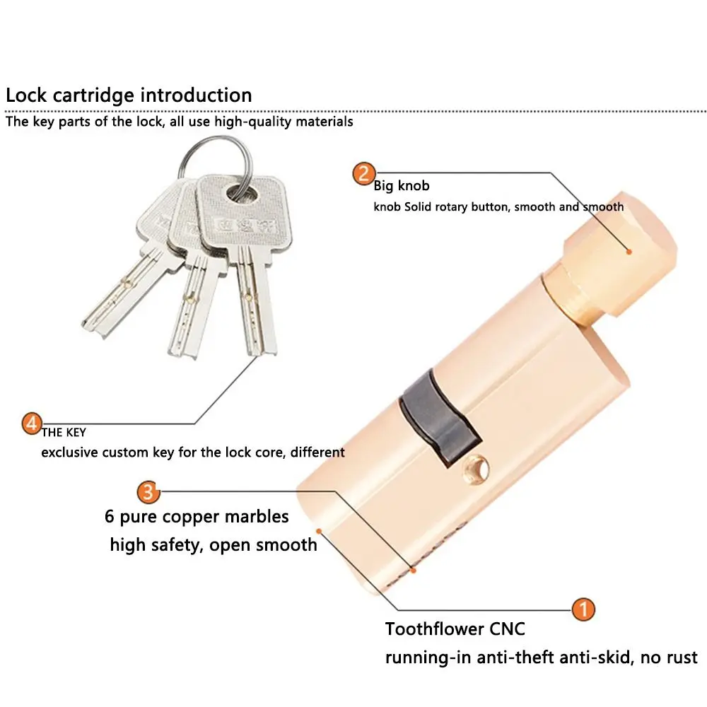 European Style Door Handle Locks Set Anti-theft Vintage Security Lock Easy Install with 3pcs Keys Interior Door Knobs Bedroom