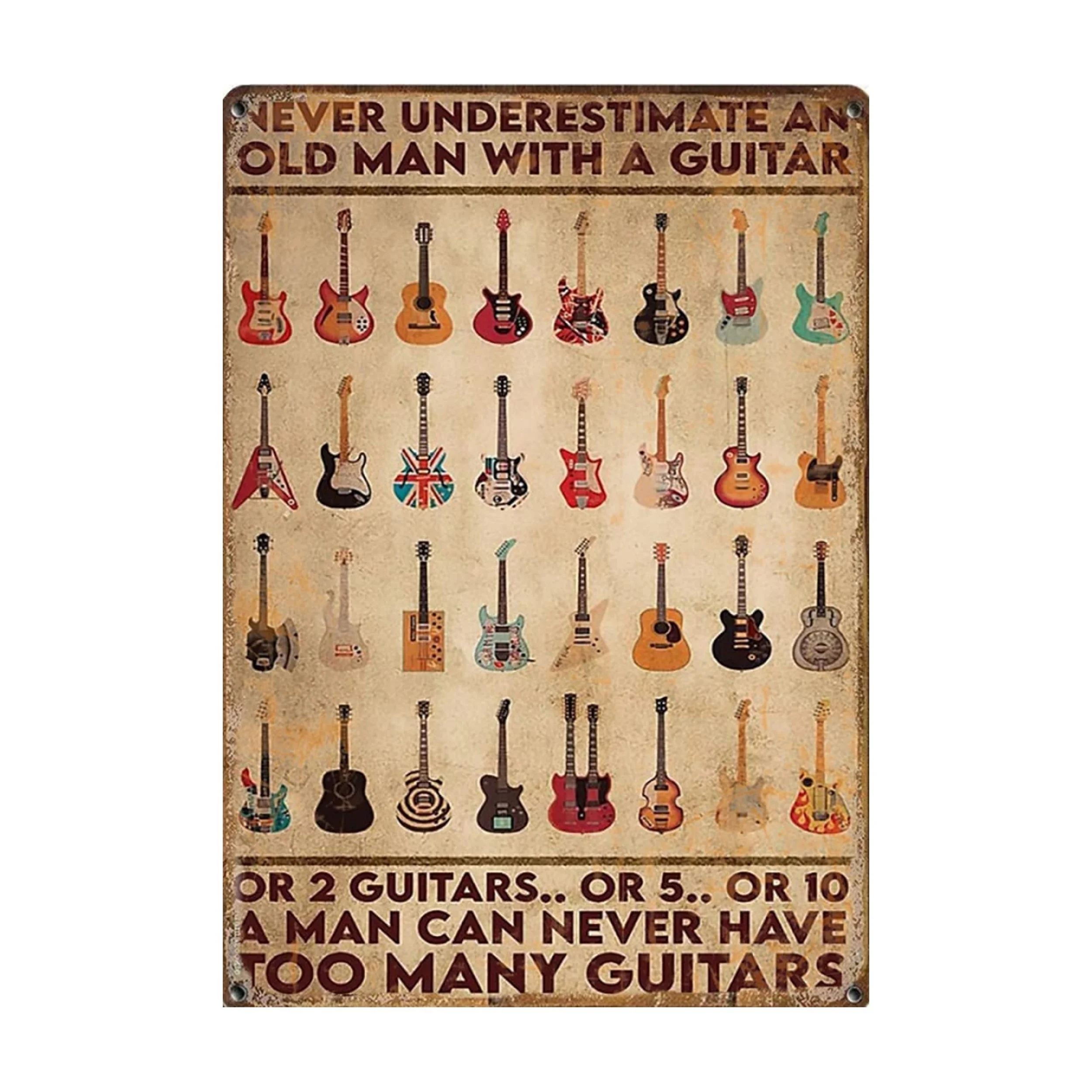 

"Never Underestimate An Old Man with A Guitar" Funny Metal Tin Sign, Novelty Vintage Wall Decor for Home Room Bar Cafe Garage