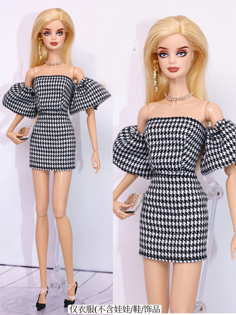 clothing set / grid top + skirt / handmade 30cm doll dress clothes set outfit For 1/6 Xinyi FR ST Barbie Doll clothes / girl toy