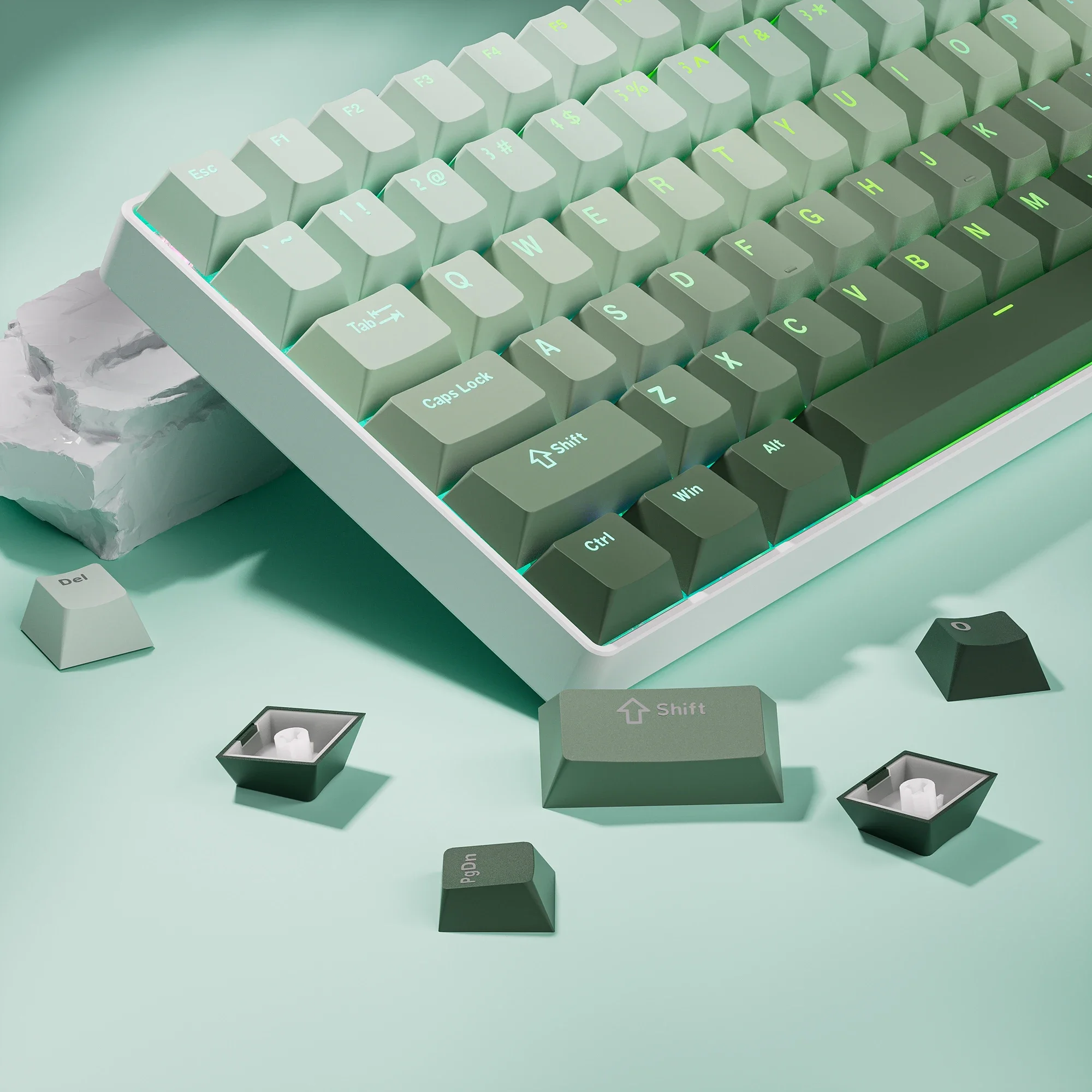 132+ Keys Gradient Green PBT Double Shot Top Print Shine Through Backlit Keycaps For Gateron Cherry MX Gamer Mechanical Keyboard