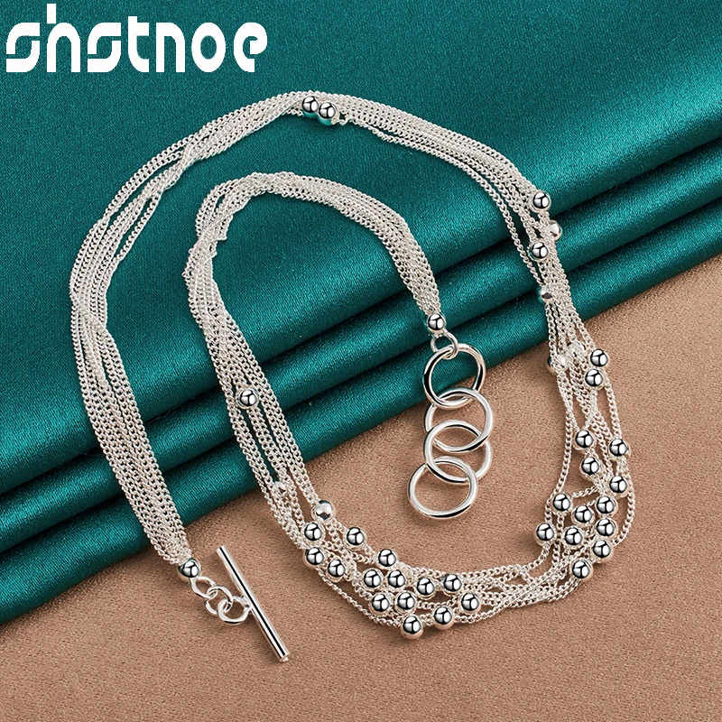 SHSTONE 4pcs 925 Sterling Silver Many Beads Necklace Bracelets Ring Earrings Fine Jewelry Set For Woman Party Wedding Engagement