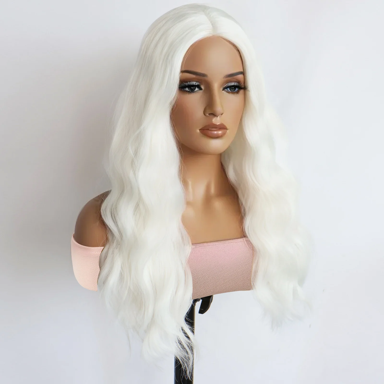 Peluca de pelo largo y rizado blanco para mujer con pelo rizado natural de 24 pulgadas y fibra sintética resistente al calor, adecuada para el uso diario