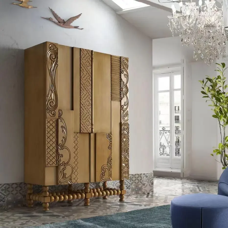 

Декоративный вертикальный шкаф для хранения вина и чая в американском/французском стиле, из массива дерева