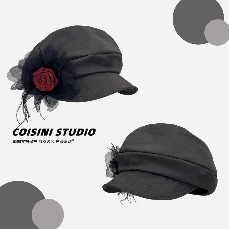 

Niche Flower Pleated Design Literary Newsboy Hats Women Summer Autumn Light and Breathable Versatile Casual Retro Berets Y2K