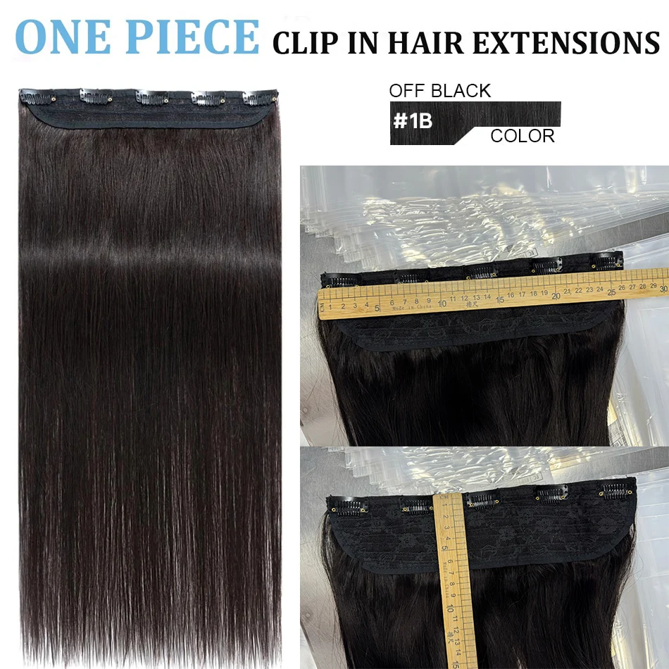 Clip Ins Hair Extensions with 5 Clips One-Piece Design Straight Soft Hair Natural Black Clip Ins Human Hair One Piece Extensions