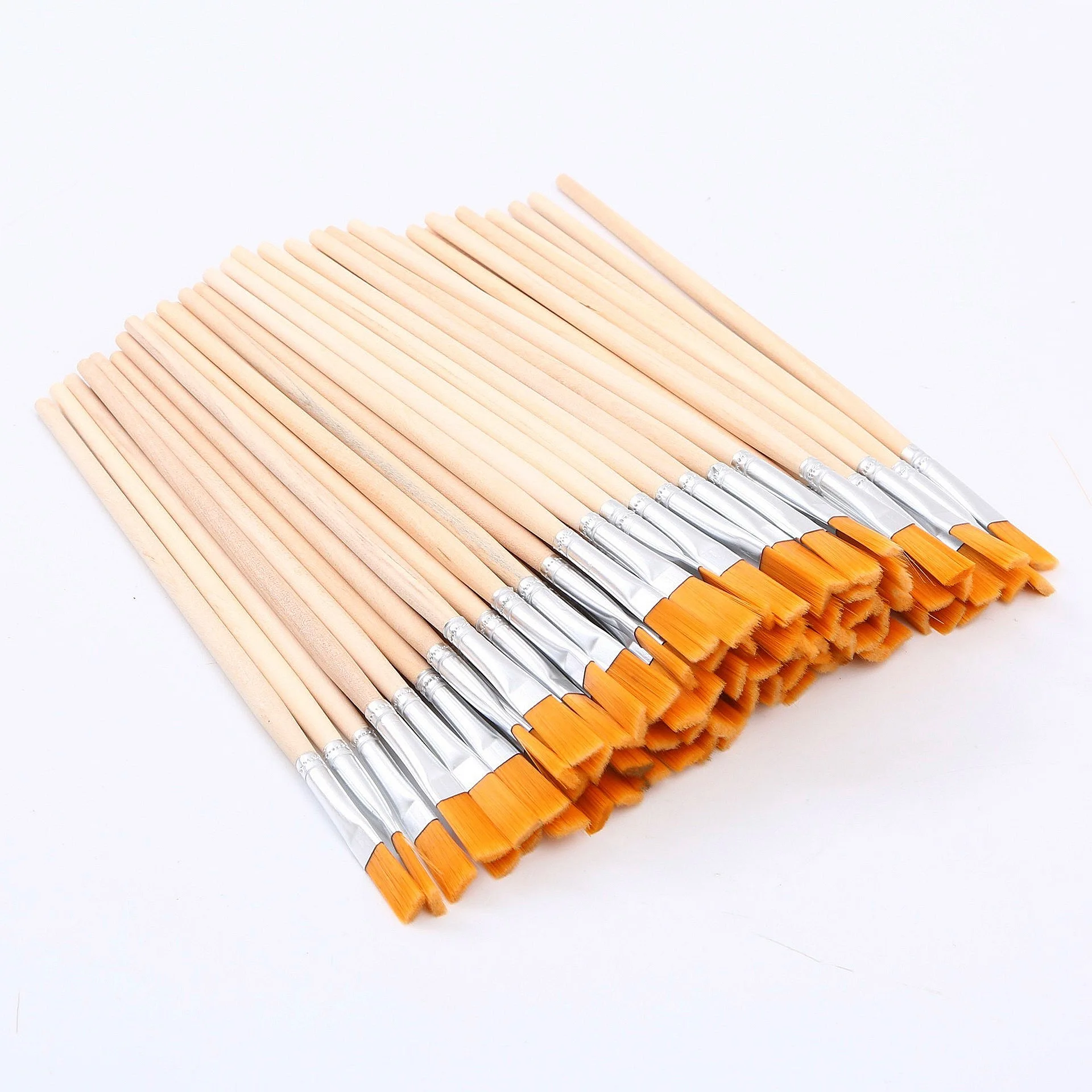 

DIY Paint Brush Set 10/50/100Pcs Nylon Hair Flat/Tip Brushes with Wooden Handle And Hook for Watercolor Drawing Calligraphy