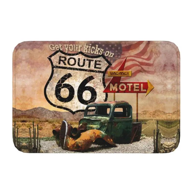 Custom Get Your Kicks On Route 66 Front Door Mat Anti-Slip Outdoor Waterproof Doormat Floor Bath Entrance Rug Carpet