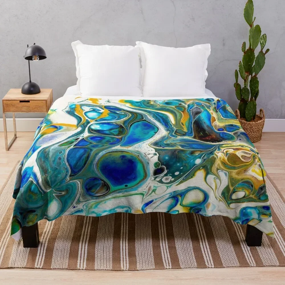 

Acrylic painting, acrylic on canvas, white-blue-gold Throw Blanket sofa bed Decorative Sofa Sofa Quilt Blankets