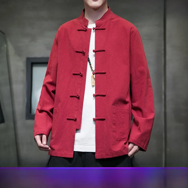 

Men's Long Sleeve Cotton Linen Chef Work Uniforms Autumn Winter Chinese Style Restaurant Hot Pot Hotel Special Retro Style Cl...