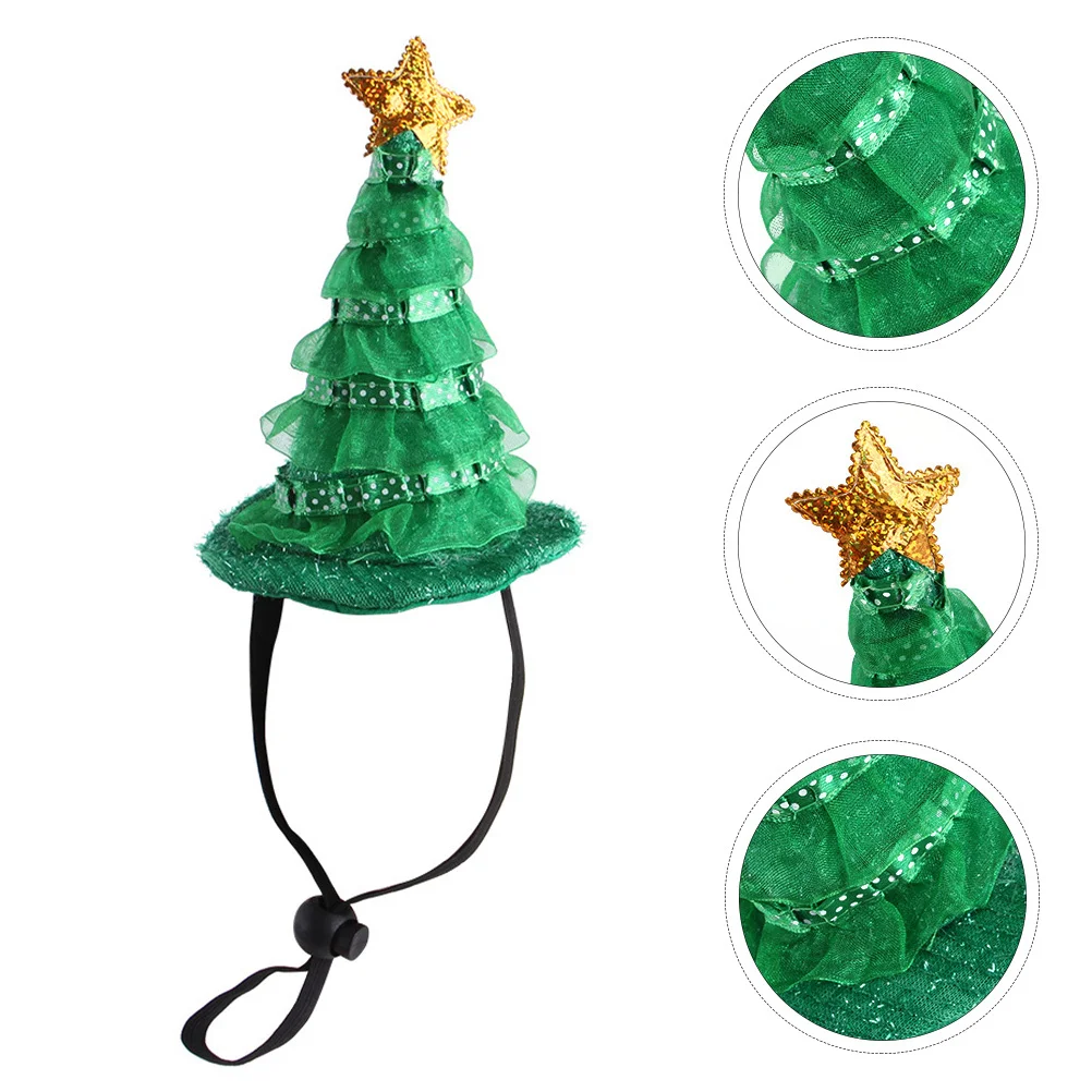 Christmas Tree Pet Hat Green Tree Elastic Band Adjustable Cat Dog Cap Xmas Festival Party Pet Gift Headgear Adorable Cat Hat