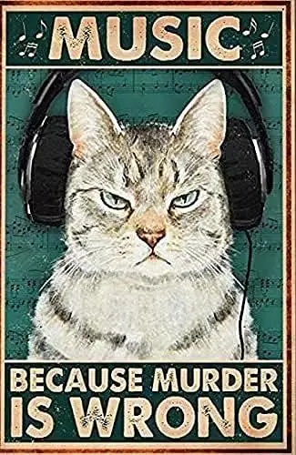 Music Because Murder Is Wrong Tin Sign,Vintage Metal Tin Sign for Wall Decor for Bars,Restaurants,Cafes Pubs,8x12 Inches sign
