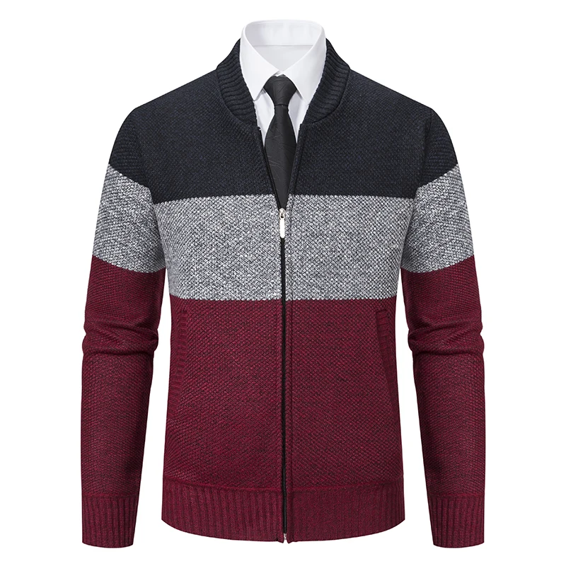 2023 Autumn Winter New Knit Cardigan Sweater Men Slim Fit Casual Korean Fashion Patchwork Cardigan Knitted Sweater Men Sweatcoat