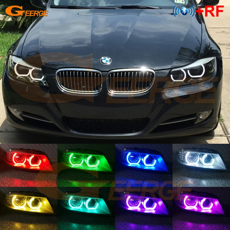 For BMW 3 Series E90 E91 E92 E93 M3 RF Remote Bluetooth APP Multi Color Crystal DTM M4 Style RGB LED Angel Eyes Kit Halo Rings