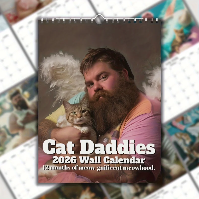 تقويم ممتع سنوي لعام 2026 - ملصقات حائط للتصوير الفوتوغرافي على شكل قطة لطيفة وممتعة، مع تصميم شهر، ديكور منزلي