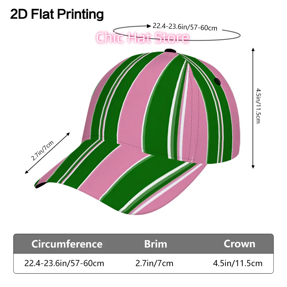 1pc 2D Flat Pink and Green Stripes Patterned Printed Baseball Cap, Lightweight, Stylish, Sun-Proof, Machine Washable, Adjustable