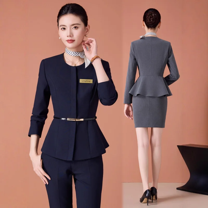 

Серый женский блейзер, профессиональный приталенный костюм для собеседований, элитный деловой костюм для миниатюрных женщин, весенне-осенняя рабочая одежда.
