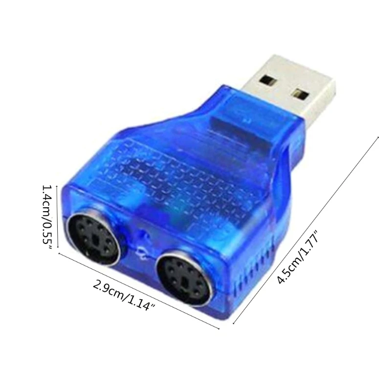 Convertisseur USB 2.0 vers PS 2 bleu avec puce pour clavier/souris PS/2