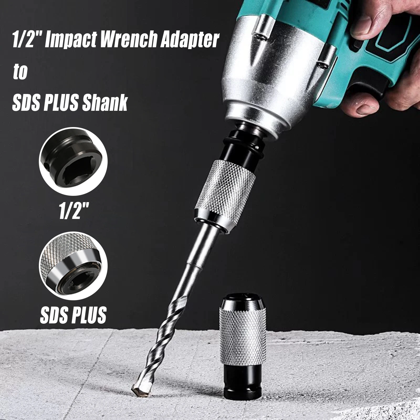Electric Impact Wrench 1/2' to SDS plus Adapter Convert Impact Wrench to Electric Hammer Drill Interface Tool Converter