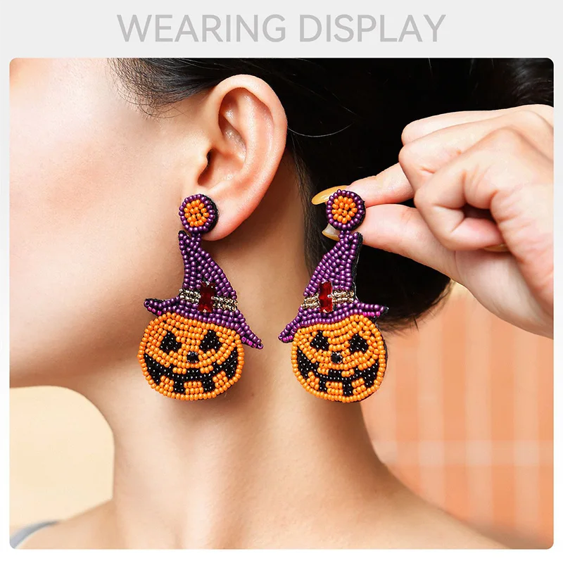 Halloween Art Series Earrings With Horror Handmade Beads Drop Pumpkin Bat Spider Web Ghost Earring for Women Girls Party Jewelry