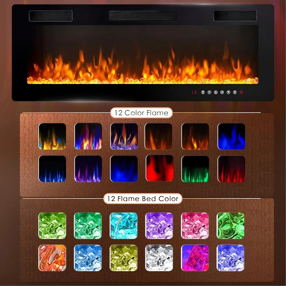 Calentador de chimenea lineal eléctrico montado en la pared de 30 pulgadas con control de pantalla táctil, 750/1500W, diseño empotrado para decoración moderna del hogar