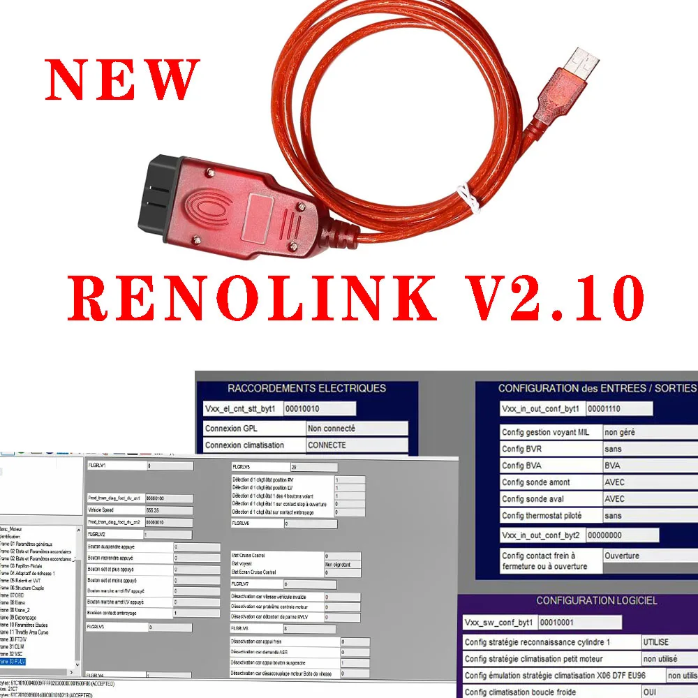 Renolink V2.10 and Obd-link OBD2 Cable for Renault Car Auto Tool ECU ECM UCH Key Programmer Interface Professional