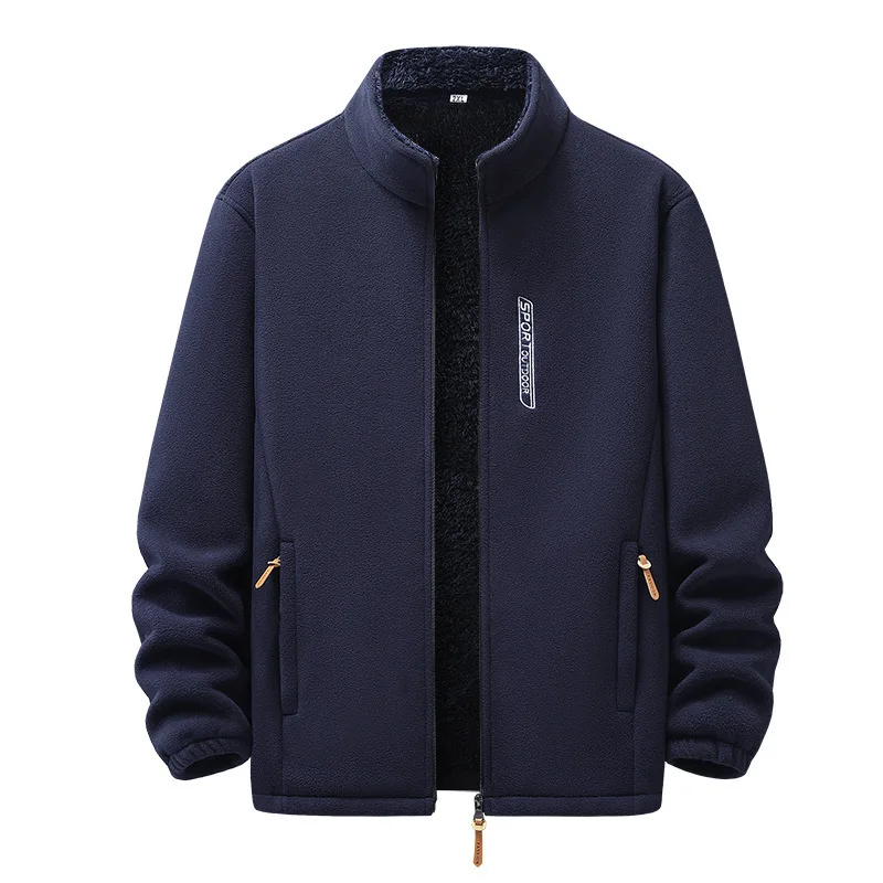 Autumn Winter Man Plush Jacket Letter Printed Stand Collar Male Outerwear Thicken Fleece Warm Long Sleeve Versatile Men Coat