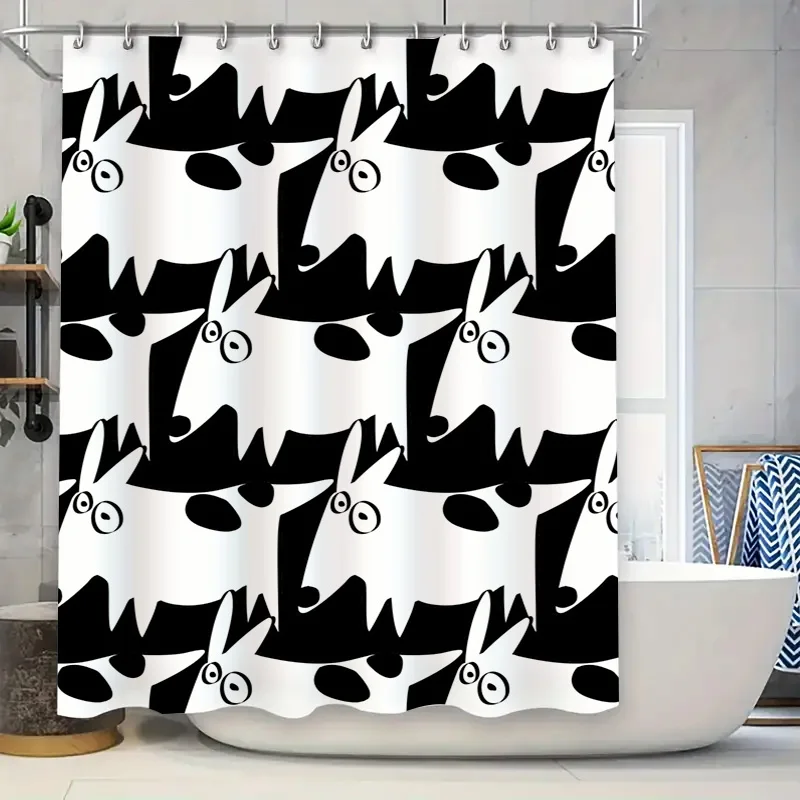 

Современная черно-белая занавеска для душа с мультяшными животными, декор для дома, ванной комнаты, водонепроницаемая ткань с принтом для детей, украшение для ванной комнаты 72