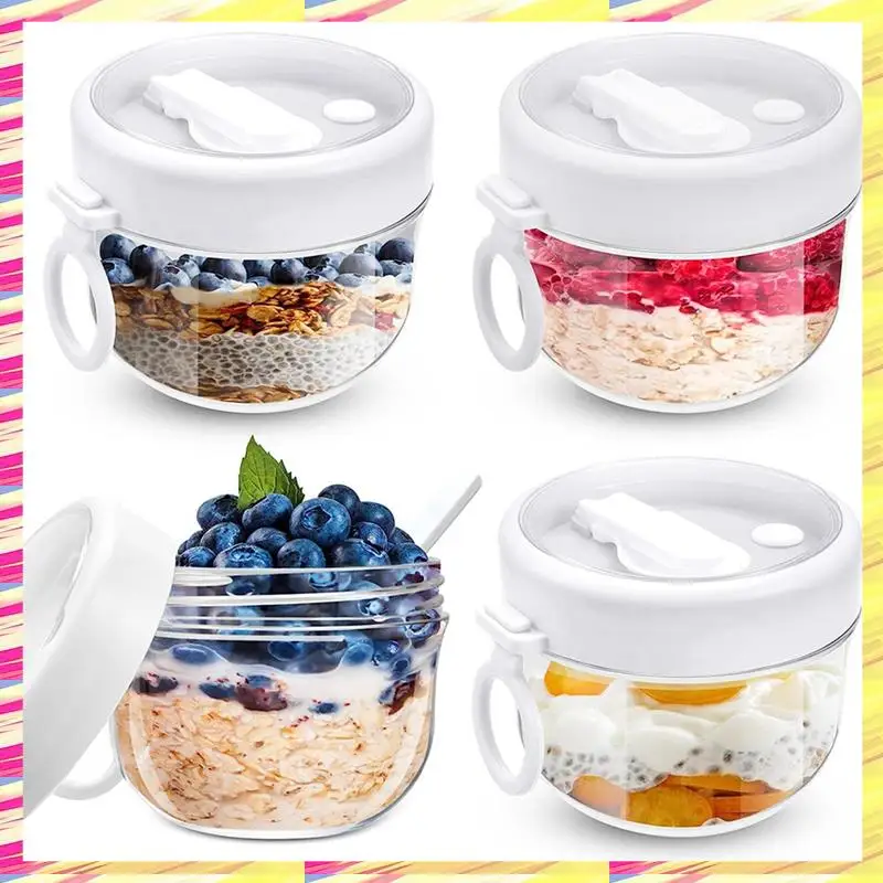 

ABJJ 8 шт. Контейнер для овсяных овсянок с крышками и ложками, 20 унций, ночные банки для овсян, герметичный контейнер для йогурта для молока, фруктов
