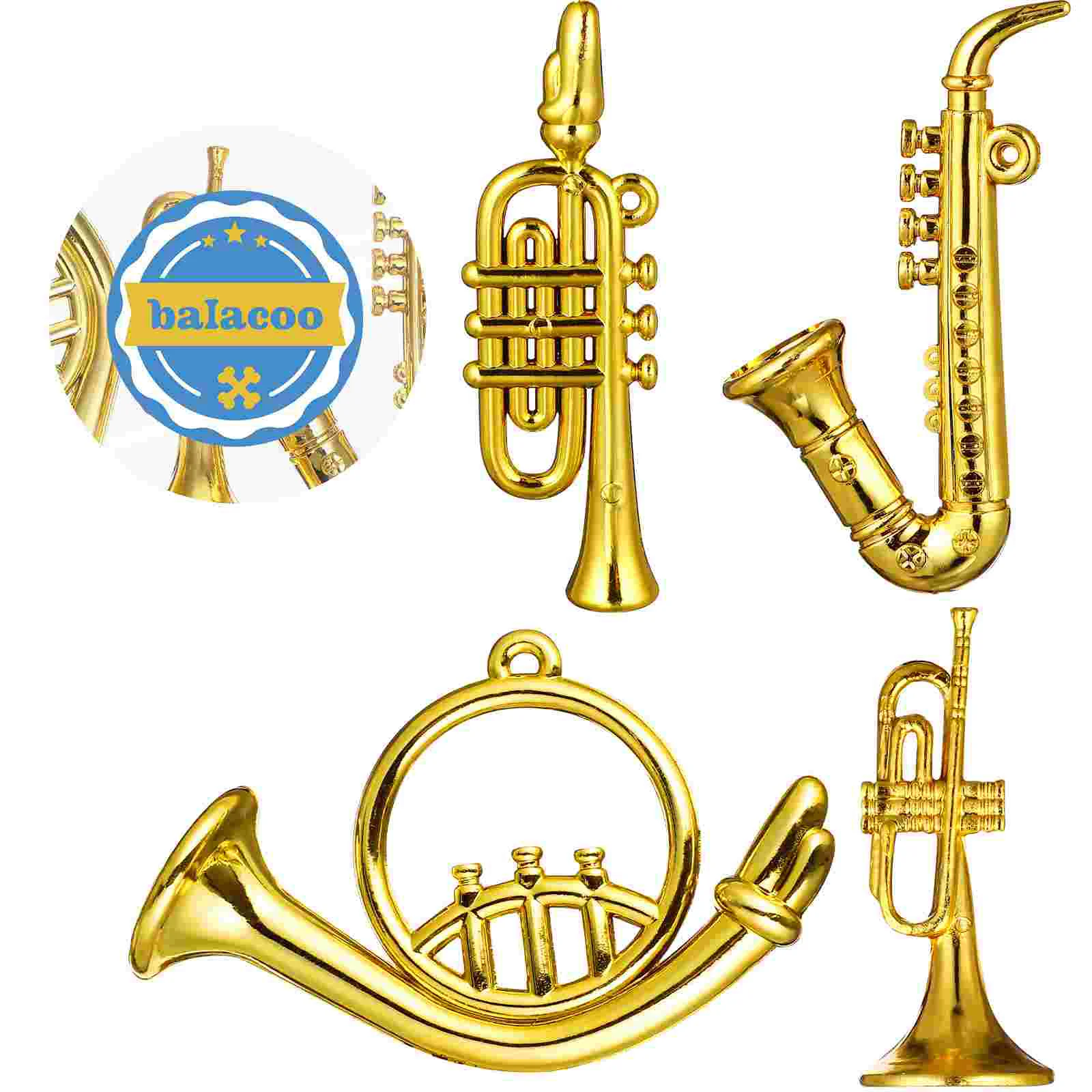 Mini instruments de musique modèle saxophone, accessoires de maison, jouets en plastique doré, 4 pièces