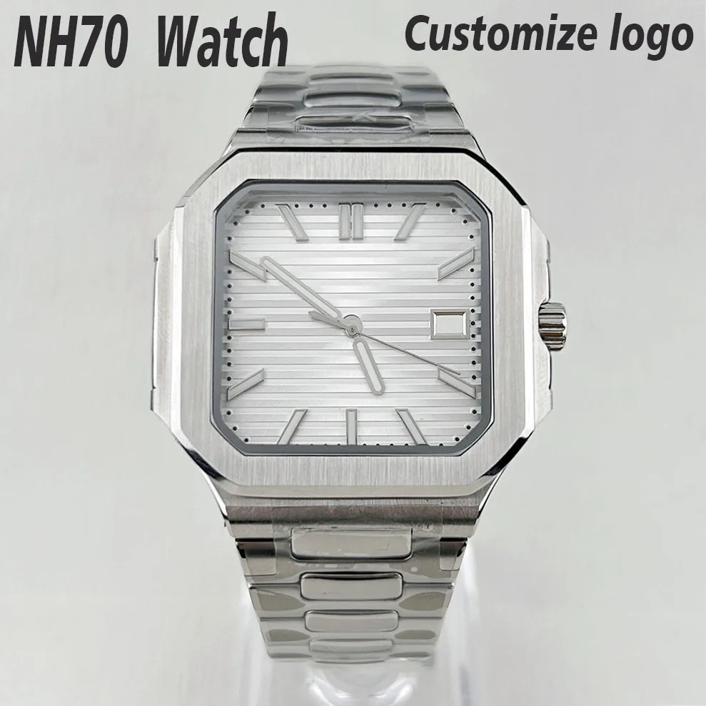 NH35 腕時計メンズ腕時計スクエアケース折りたたみバックル Nau 改良された NH35 NH38 ムーブメント腕時計